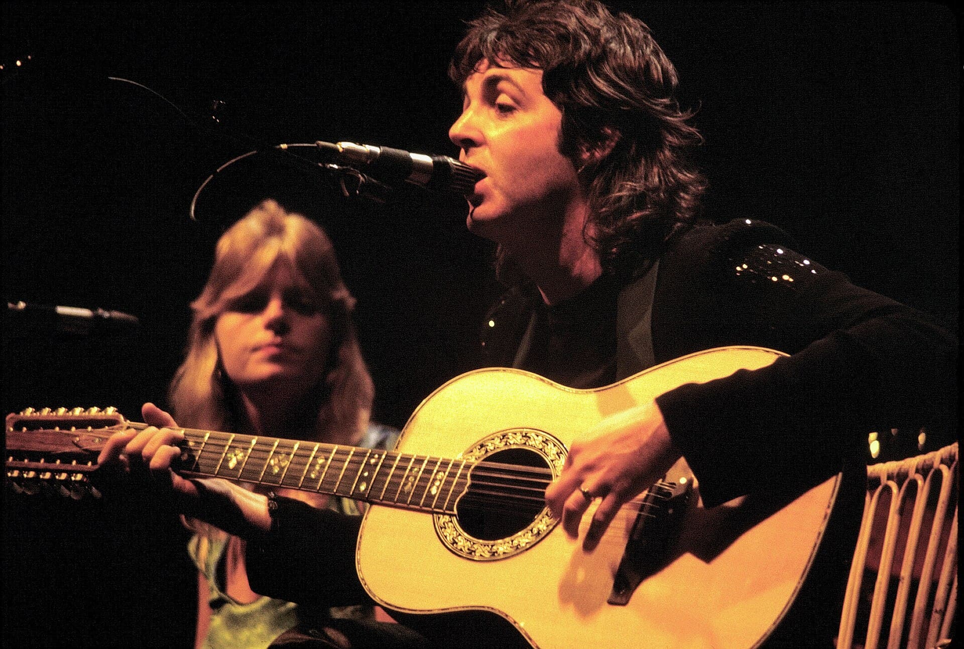 Paul and Linda McCartney with Wings, 1976