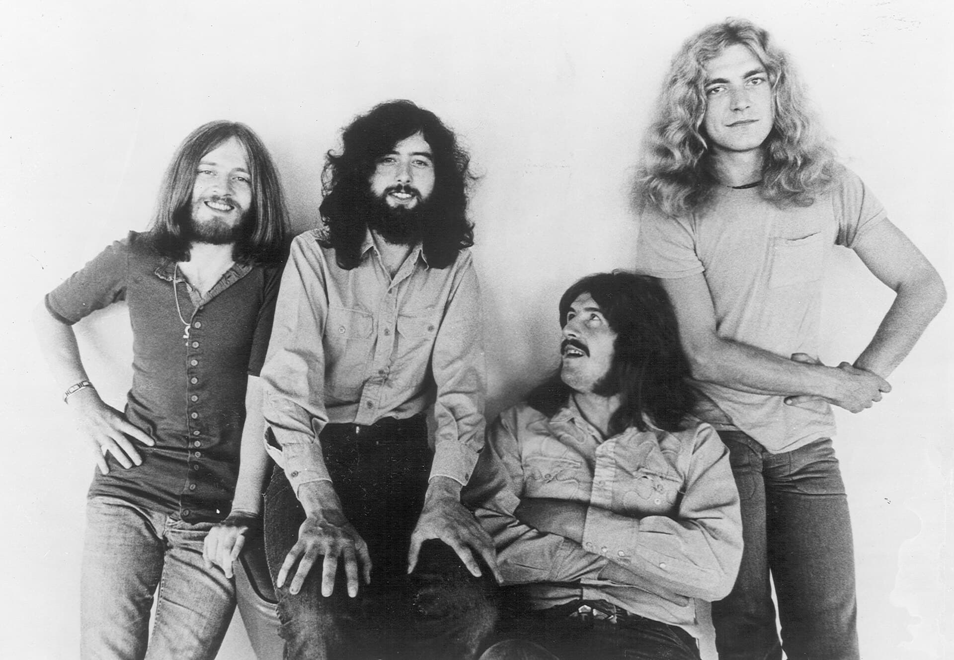 Led Zeppelin promotional photograph, 1971 — Jones, Page, Bonham, Plant