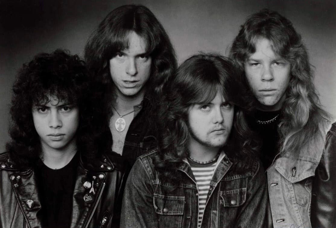Metallica in a press photo dated to 1983. Photo is definitely pre-1989, as Metallica left Megaforce and signed to Elektra in 1984. No copyright markings on the photo and no registr