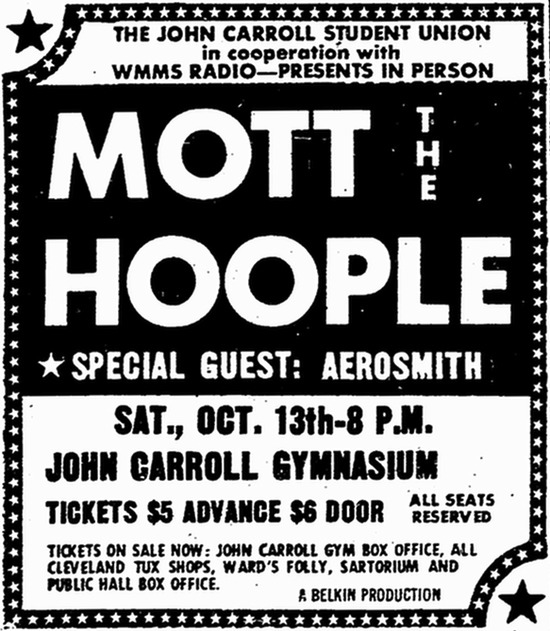 1973 WMMS print ad — Mott the Hoople with Aerosmith