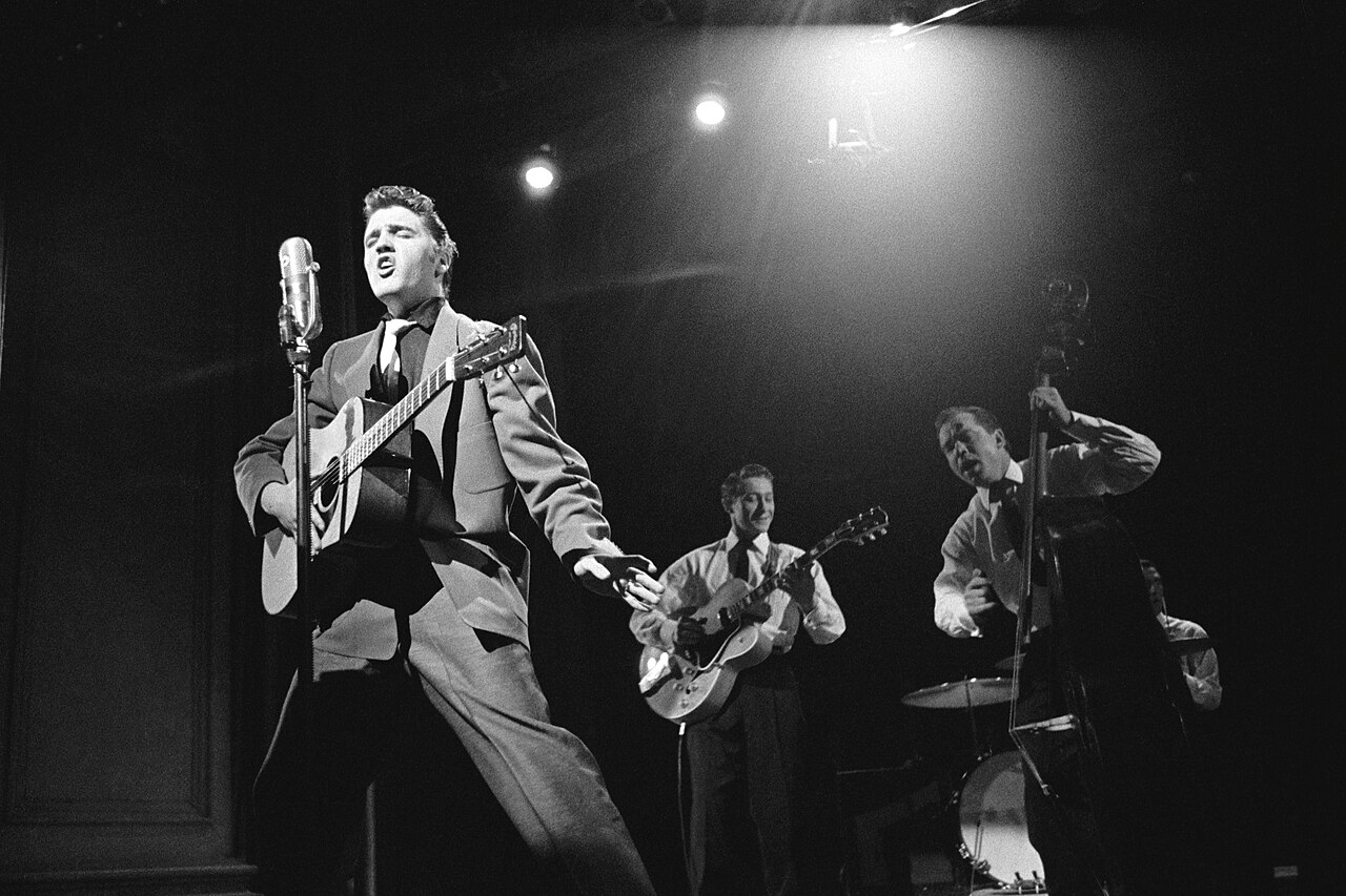 Elvis Presley with band, TV Radio Mirror, September 1956