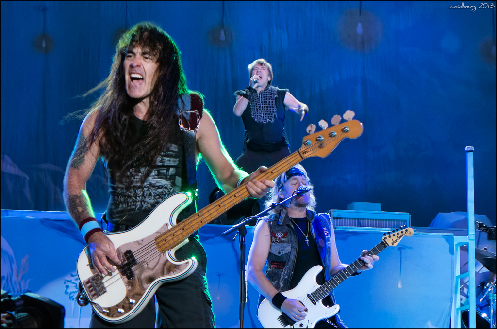 Steve Harris, Adrian Smith, and Bruce Dickinson at Sonisphere, Madrid, 2013